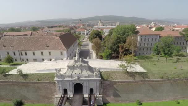 Flygfoto Över Alba Iulia Medeltida Citadell — Stockvideo