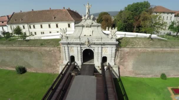 Letecký Pohled Hlavní Bránu Citadely Alba Iulia — Stock video