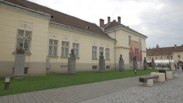 Bust Statues Alongside Building — Stock Video