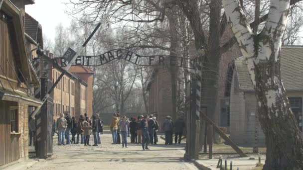 Arbeit Macht Frei Gate Auschwitz — Stock Video