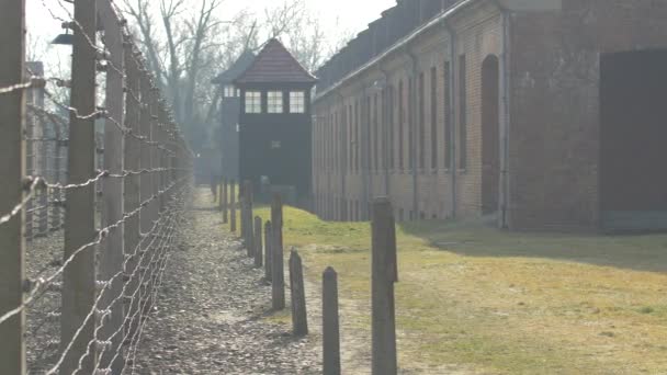 Pan Izquierda Dentro Del Museo Auschwitz — Vídeo de stock