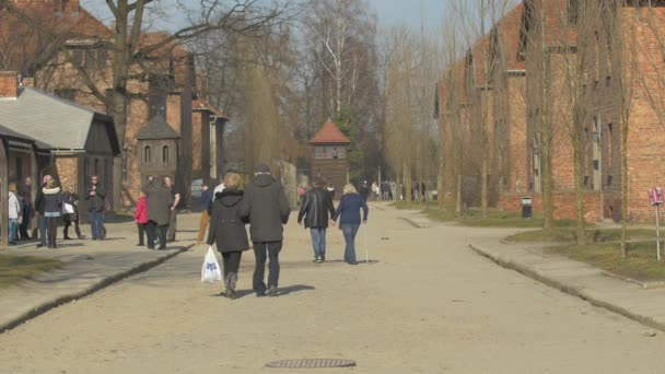 Mensen Bezoek Bij Auschwitz Museum — Stockvideo