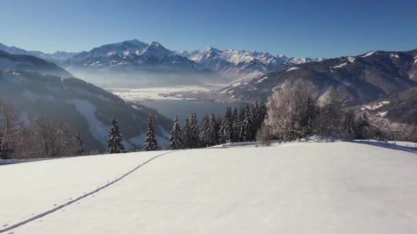 Letecký Pohled Zasněžené Hory Rakousku — Stock video