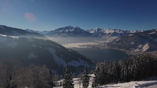 Aerial View Zeller See Winter Day — Stock Video