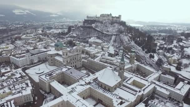 Bir Kış Günü Salzburg Havadan Görünüşü — Stok video