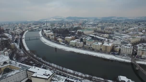 Widok Powietrza Salzburg Rzekę Salzach — Wideo stockowe