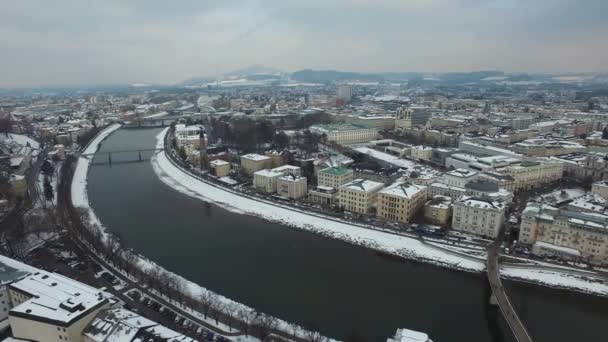 Widok Powietrza Salzburg Rzekę Salzach — Wideo stockowe