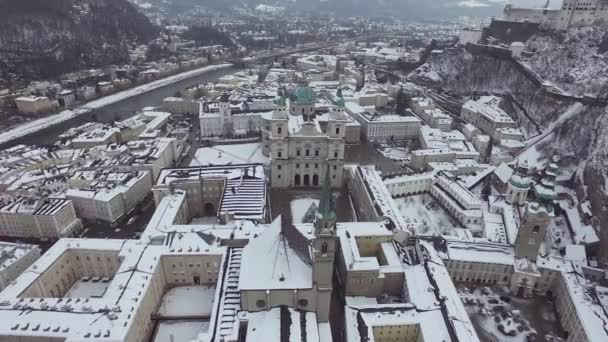 Flygfoto Över Kyrkor Och Byggnader Salzburg — Stockvideo