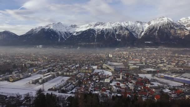 Aerial View Innsbruck Surrounded Mountains — Stock Video