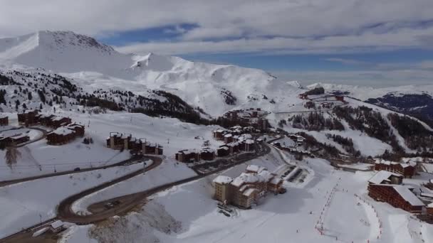 Flygfoto Över Skidorten Plagne Frankrike — Stockvideo