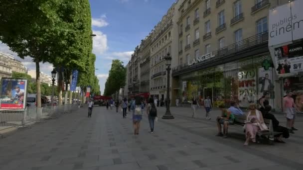 Turister Promenader Avenue Des Champs Elysees — Stockvideo