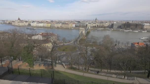 Vysoký Úhel Szchenyi Chain Bridge Budapešť Maďarsko — Stock video