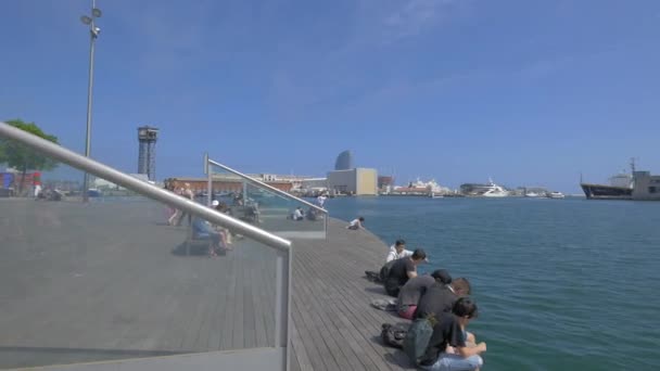 Les Jeunes Relaxent Sur Front Mer Barcelone — Video