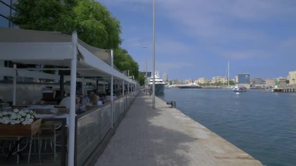 Restaurants Freien Hafen Von Barcelona — Stockvideo