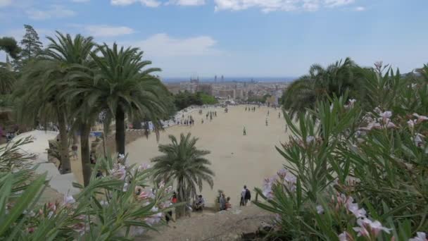 Palmeras Terraza Principal Del Parque Güell Barcelona — Vídeos de Stock