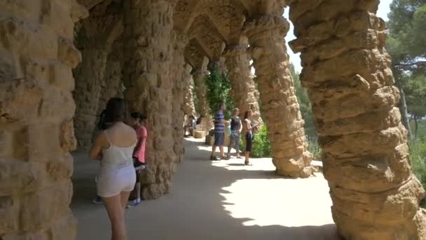 Gaudis Steinsäulen Skulpturen Park Güell Barcelona — Stockvideo