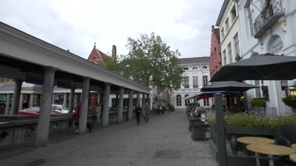 Vismarkt Pazarındaki Insanlar Bruges — Stok video