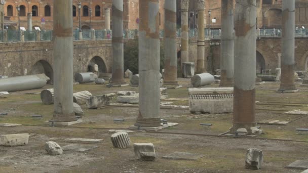 Piazza Foro Traiano Bij Romeinse Ruïne — Stockvideo