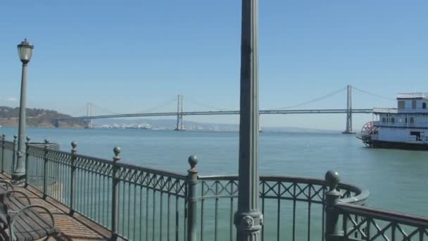 San Francisco Oakland Bay Bridge Seen Pier — Stock Video