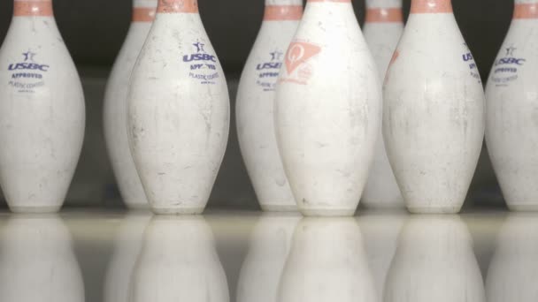 Bowling Pins Being Knocked — Stock Video