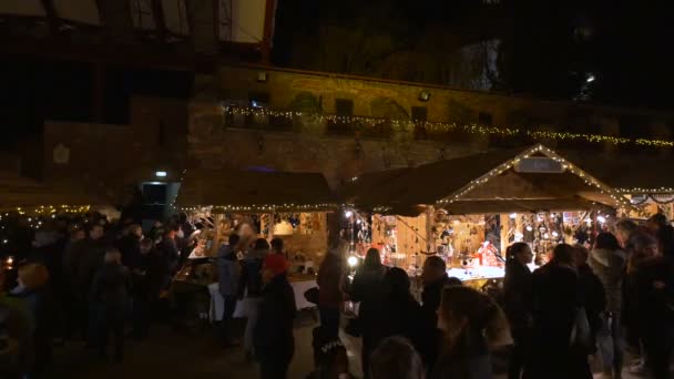 People Visiting Christmas Market Night — Stock Video