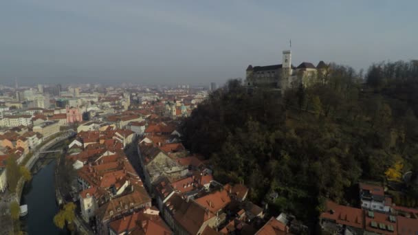 Castle Hill Med Ljubljana Slott Och Staden — Stockvideo