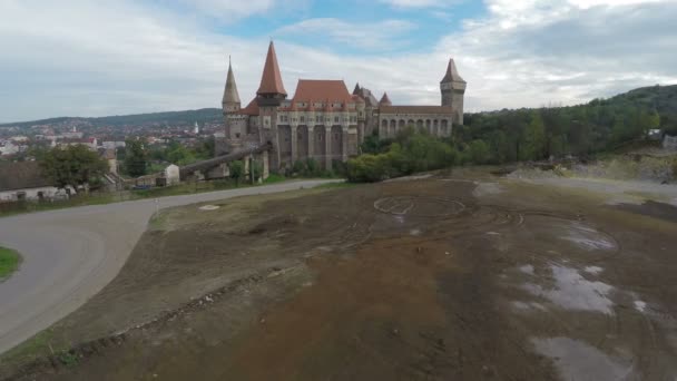 Luchtfoto Van Corvin Castle Roemenië — Stockvideo