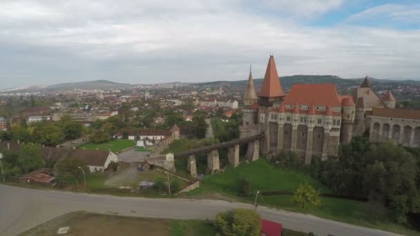 Aerial View Medieval Corvin Castle — Stock Video