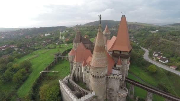 Letecký Pohled Hrad Corvin — Stock video