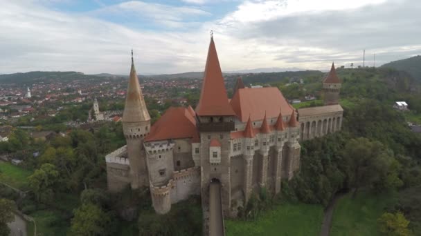 Widok Lotu Ptaka Zamek Corvin Jego Okolicą — Wideo stockowe