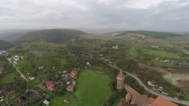 Letecký Pohled Hrad Corvin Jeho Okolí — Stock video