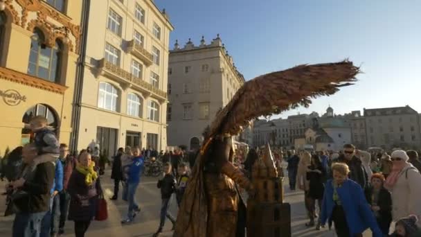 Жива Статуя Головній Площі Кракова — стокове відео