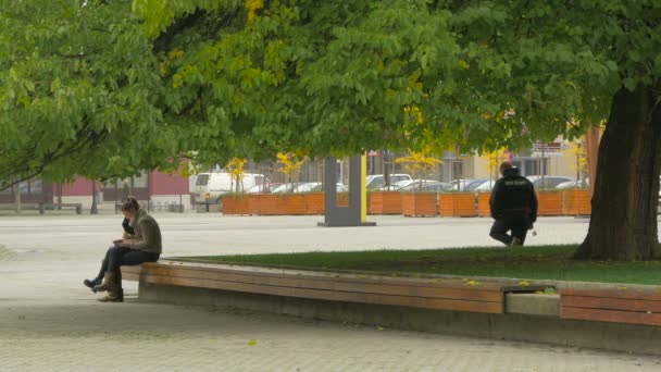 Menschen Entspannen Sich Auf Dem Millenium Square Baia Mare — Stockvideo