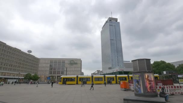 Yellow Tram Alexanderplatz Berlin — Stock Video