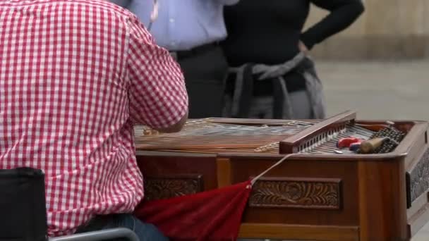 Músico Tocando Cimbalom Una Calle — Vídeos de Stock