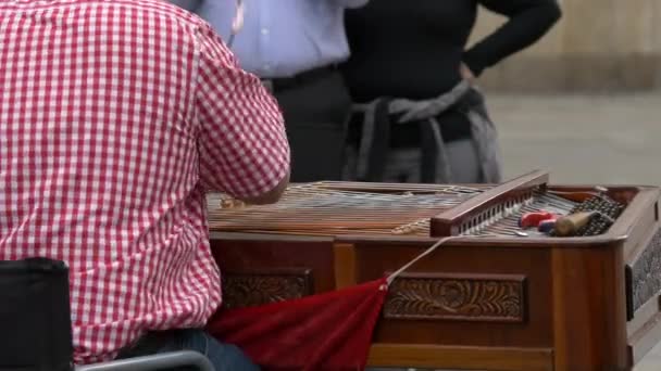 Muzikant Speelt Cimbalom Straat — Stockvideo