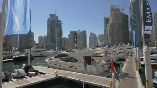 Yachter Och Båtar Förankrade Dubai Marina — Stockvideo
