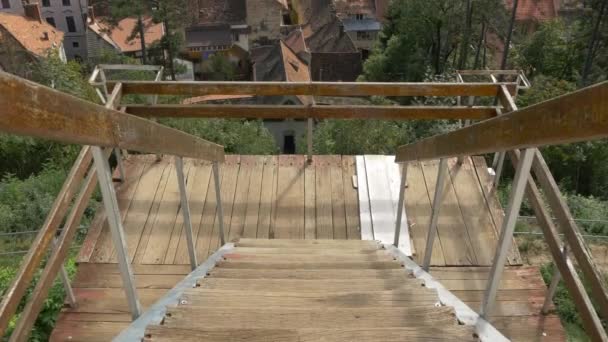 Brassó Városa Fából Készült Lépcsőről Nézve — Stock videók
