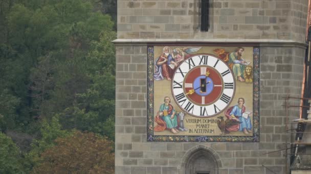 Colorful Clock Black Church — Stock Video