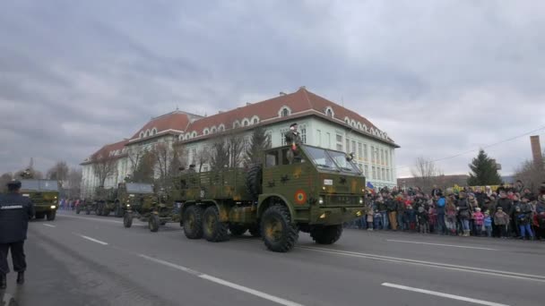Soldados Camiones Ametralladoras Desfile — Vídeos de Stock
