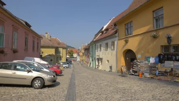 School Street Sighisoara — Stockvideo