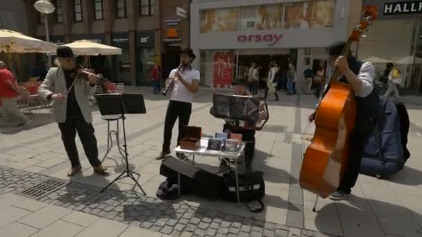 在Kaufingerstrasse上表演的音乐家 — 图库视频影像