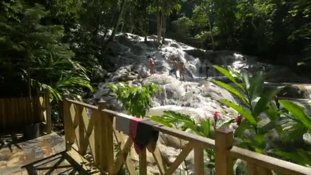 Pessoas Nas Rochas Dunn River Falls Jamaica — Vídeo de Stock
