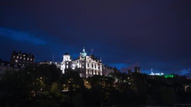 Night timelapse of an illuminated building