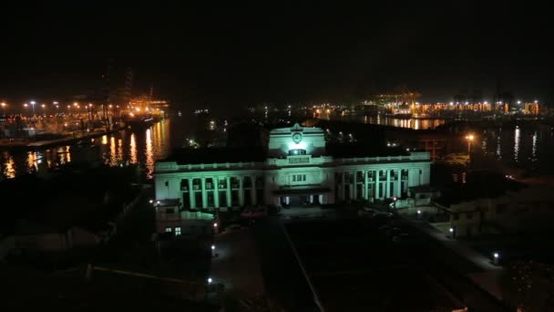 Colonial Port Building Night Colombo — Stok video
