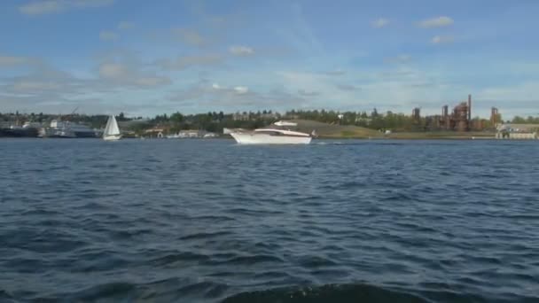 Boats Floating Lake Union — Stock Video
