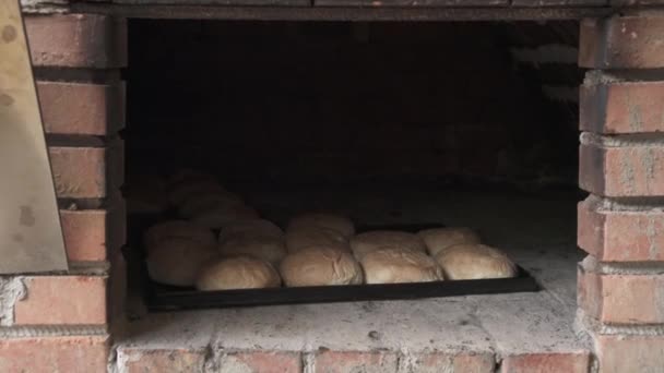 Brood Bakken Een Dienblad — Stockvideo