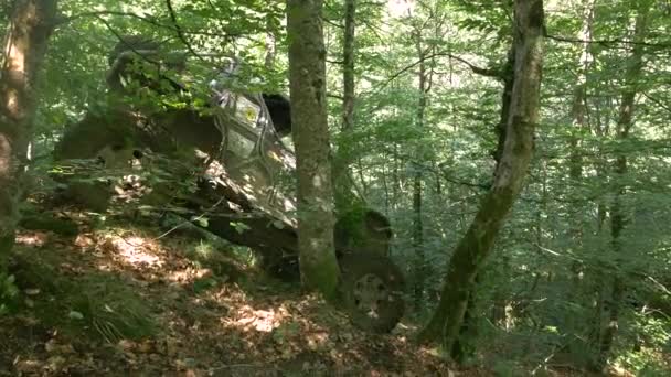 Terepjáró Lassan Süllyed Erdőben — Stock videók