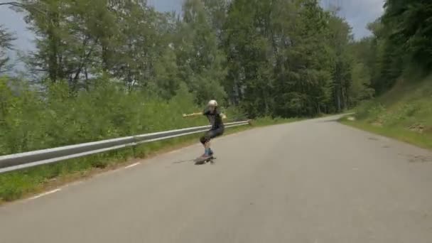 Man Having Fun His Longboard — Stock Video