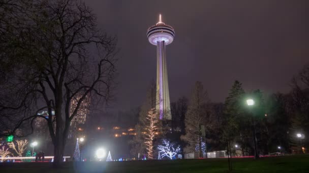 Zeitraffer Der Nacht Des Skylon Tower Niagara Falls Kanada — Stockvideo